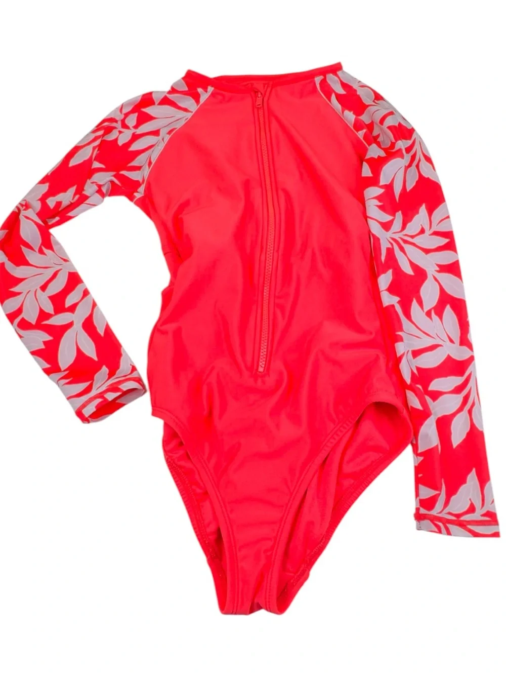All in Motion Swimsuit Women’s Small Coral Floral Long Sleeve One Piece Stretch